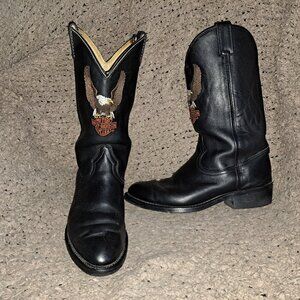 VINTAGE HARLEY-DAVIDSON-Authentic HD Product-Black Leather Cowbody Boots-10 3E